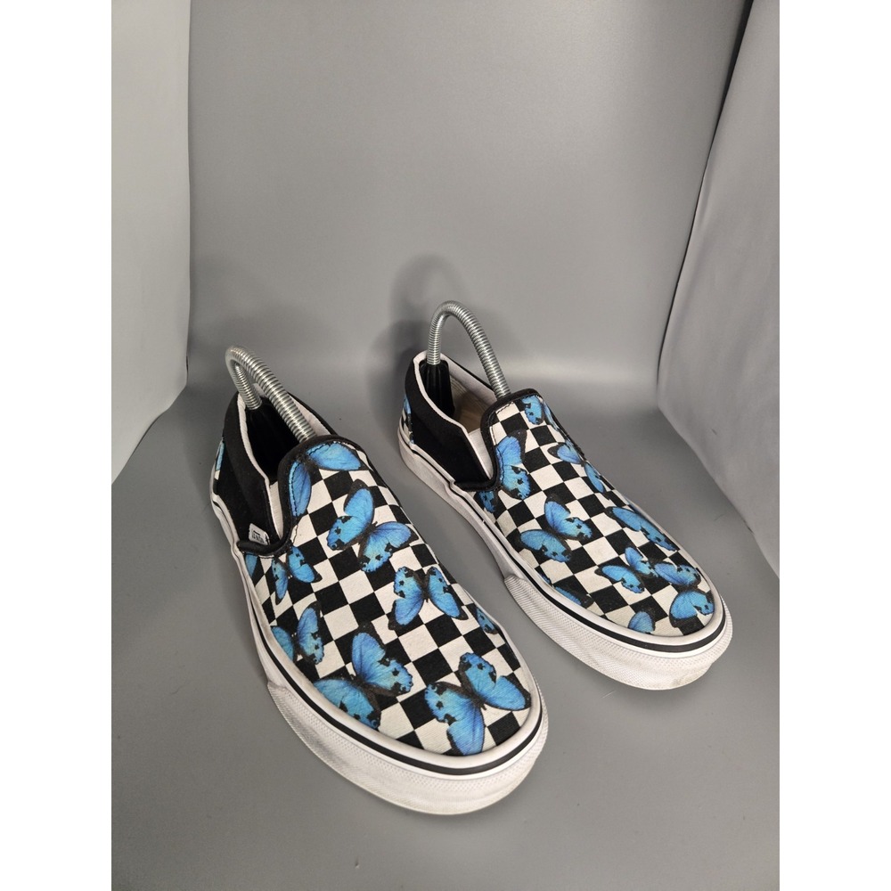 Vans Classic Slip-On Checkerboard Blue Butterfly Sneakers Women's 8 Men's 6.5